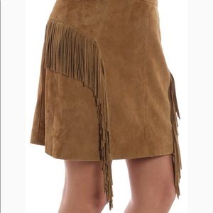 Saint Laurent Fringed Mini Skirt in Tobacco Suede